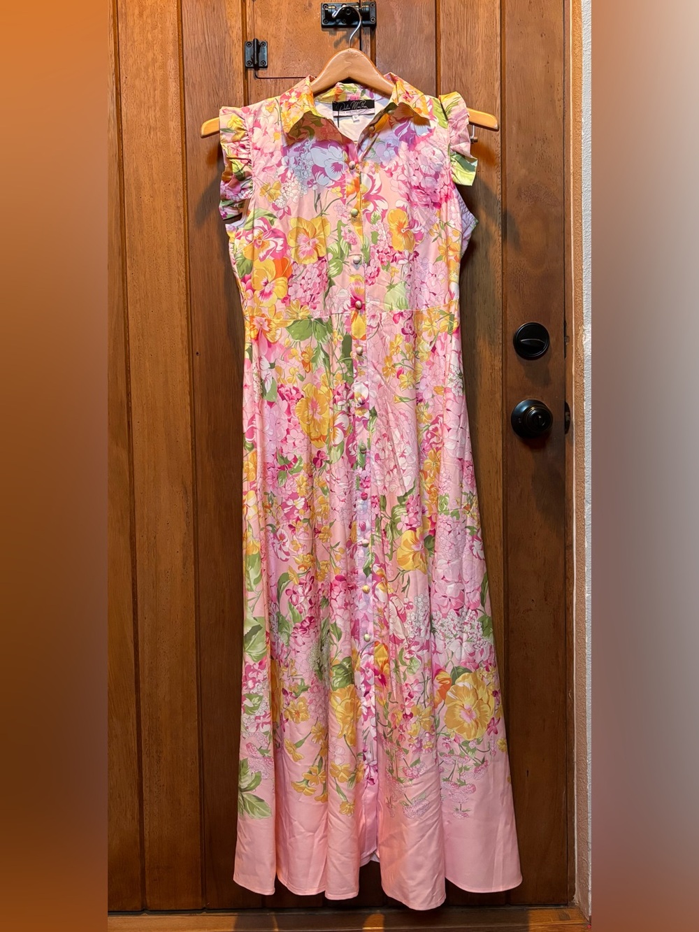 Dalia McPhee Pink Floral Maxi Dress with Ruffle Sleeves